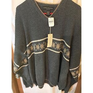 VTG Liberty Sweaters Mens XL NWT Charcoal Gray Argyle V-Neck Knit Made in USA